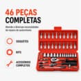 Kit Jogo De Chave Catraca Soquete 46 Peças Com Jogo Ferramentas Profissional Chave Fenda Philips Soquete 1/4 1/2Em Aço