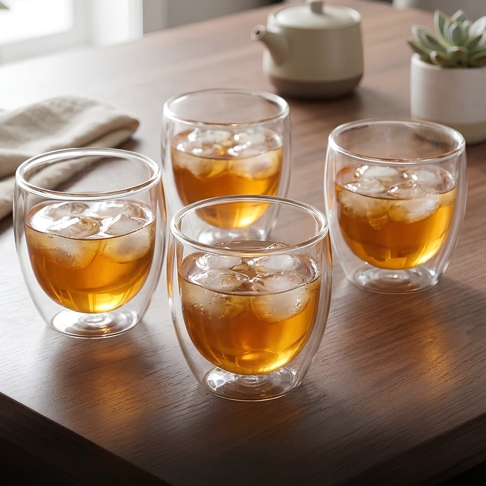 Kit de 4 Copos de Vidro Borosilicato Parede Dupla Jogo para Café Chá Bebidas Quentes conjunto
