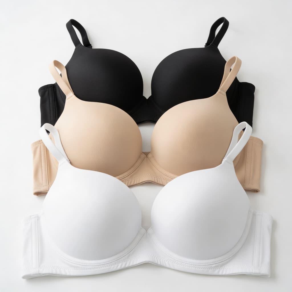 Kit 3 Sutiãs Femininos com Bojo Estruturado Reforçado Sustentação Confortável Preto Bege Branco P ao GG