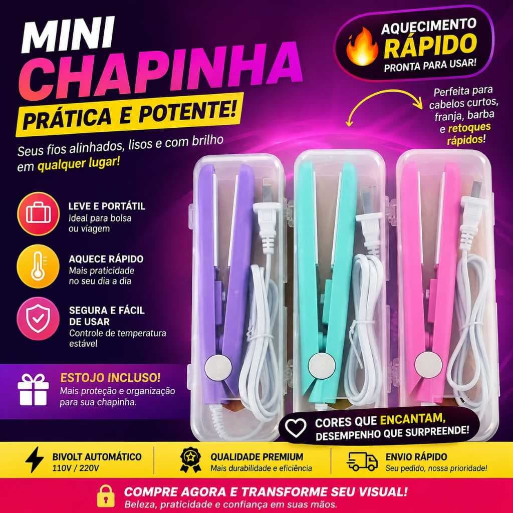 Mini Chapinha Prancha De Cabelo Pequena Portátil Chapinha Profissional Com Case Transporte Bivolt