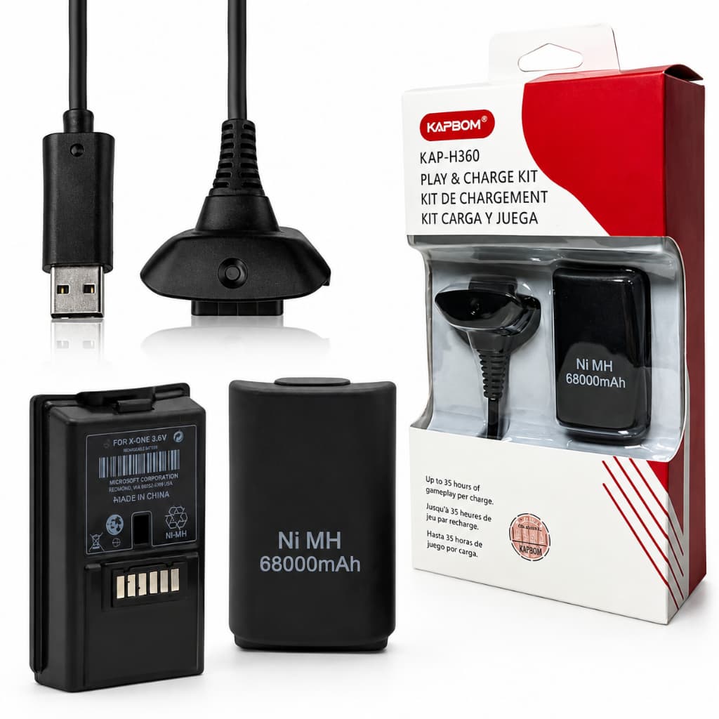 Bateria Recarregável Para Controle Xbox 360 Kapbom Jogue E Carregue Com Cabo USB