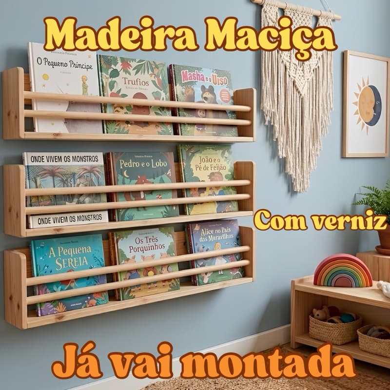 Prateleira infantil de madeira - Estante de Livros Montessori - Nicho Prateleira organizadora - móveis montessori