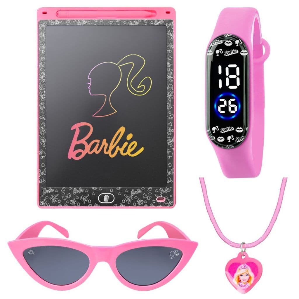 Kit Infantil Lousa Mágica LCD com Caneta, Relógio Bracelete Rosa, Óculos UV e Colar Temático Princesa