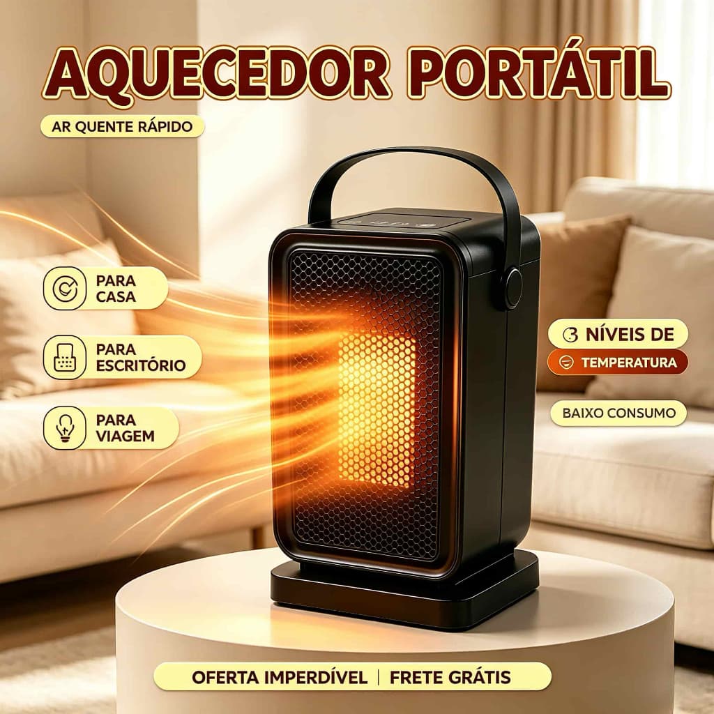 Aquecedor portátil doméstico, ideal para salas de estar e quartos, seguro e de aquecimento rápido