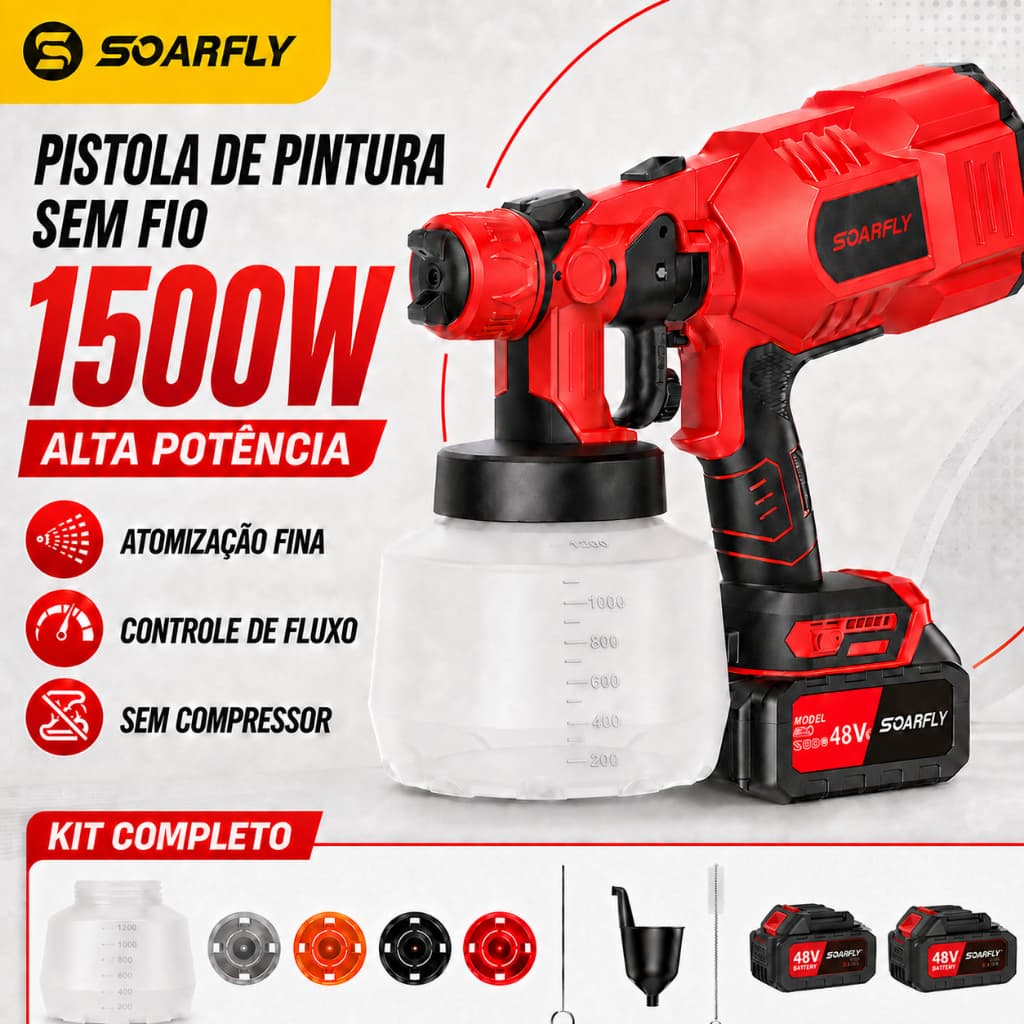 SOARFLY Paint Gun Paint Sprayer 2 Batteries 48v Electric Portable Spray