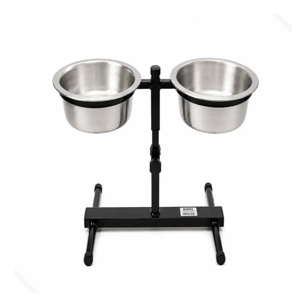 Comedouro Duplo Elevado Regulável para Cães Médio Porte 1200ml Aço Inox
