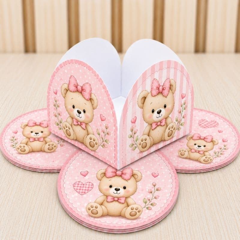 50 a 300 Forminhas para Docinhos Pronta Entrega Ursinha Rosa Chá de Bebê Menina ENVIO IMEDIATO