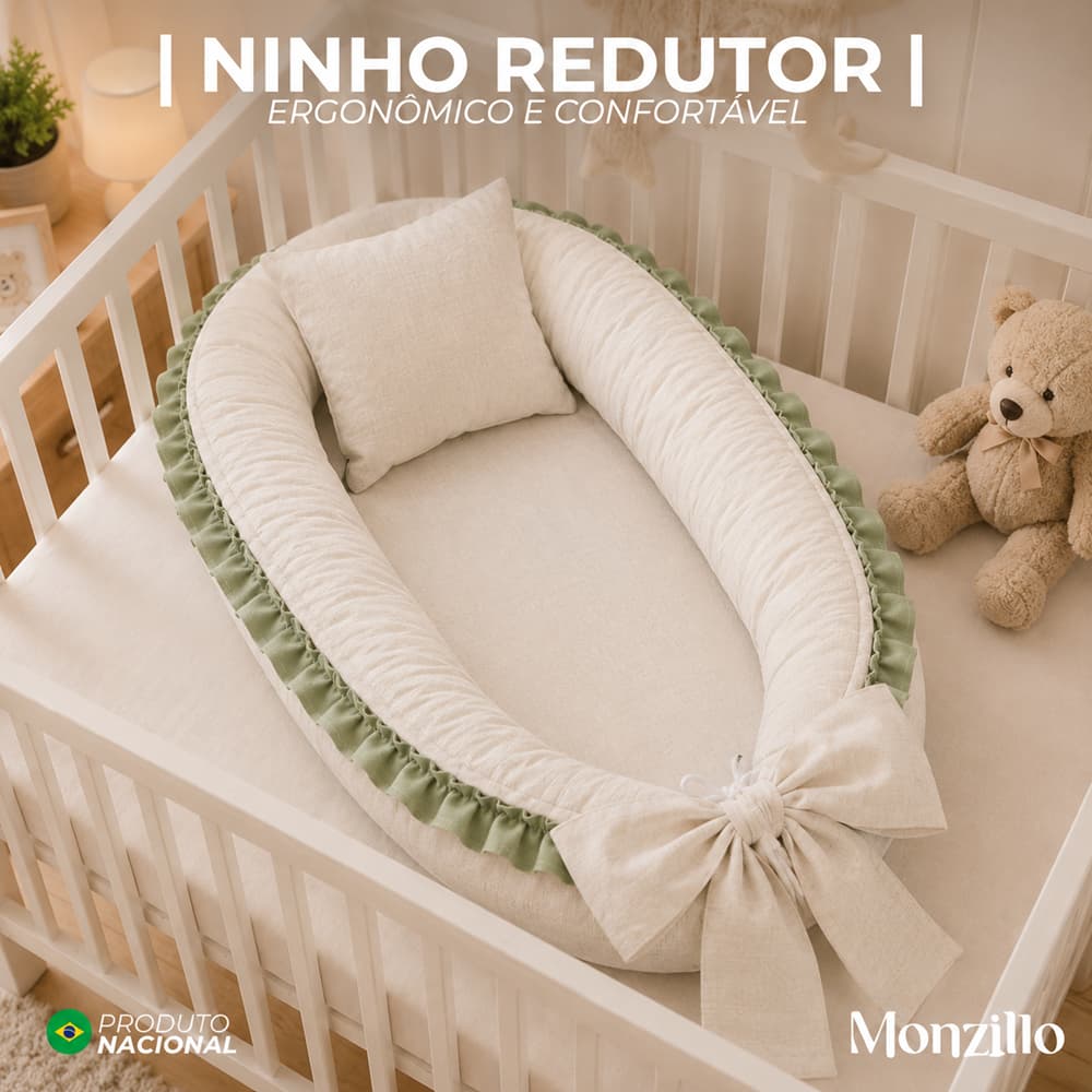Ninho Redutor de Berço em Linho com Babado menino menina