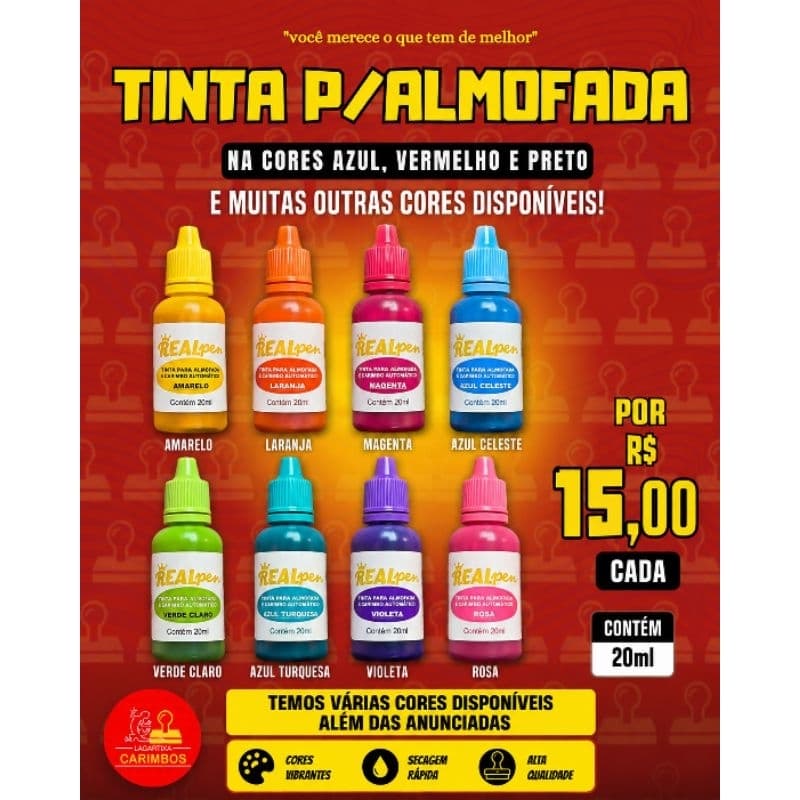 tinta para carimbo 20 ml varias cores disponíveis( para sacolas Kraft e papelão )