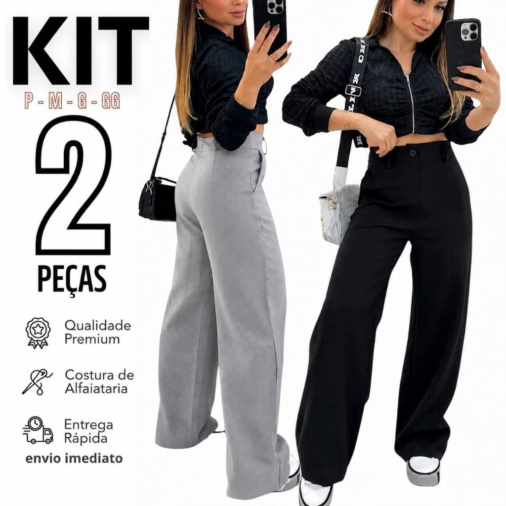 Kit 2 Calça Alfaiataria PREMIUM Cintura Alta Com Bolso ENTREGA RAPIDA