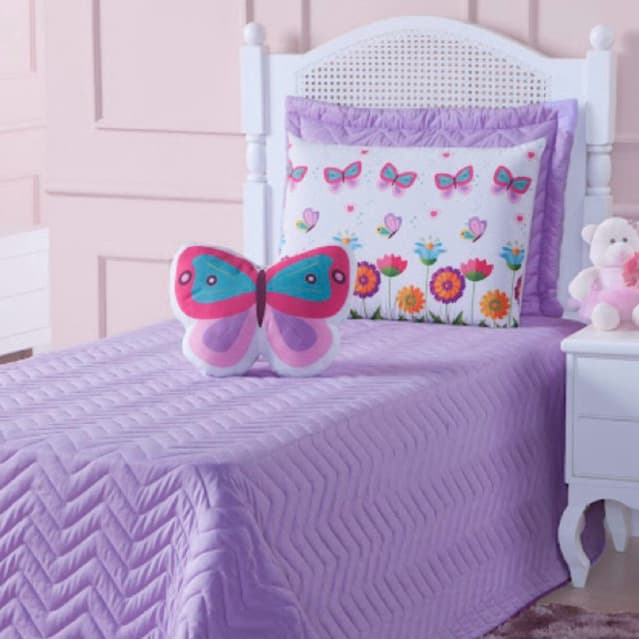 Cobre Leito Butterfly Lilás Solteiro 04 Peças 1,88m x 0,88cm
