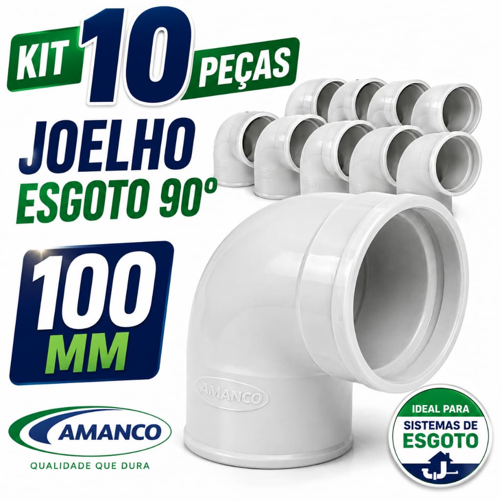 Kit 10 Joelho Esgoto PVC 100mm 90° Amanco Conexão Sanitária Alta Resistência Original