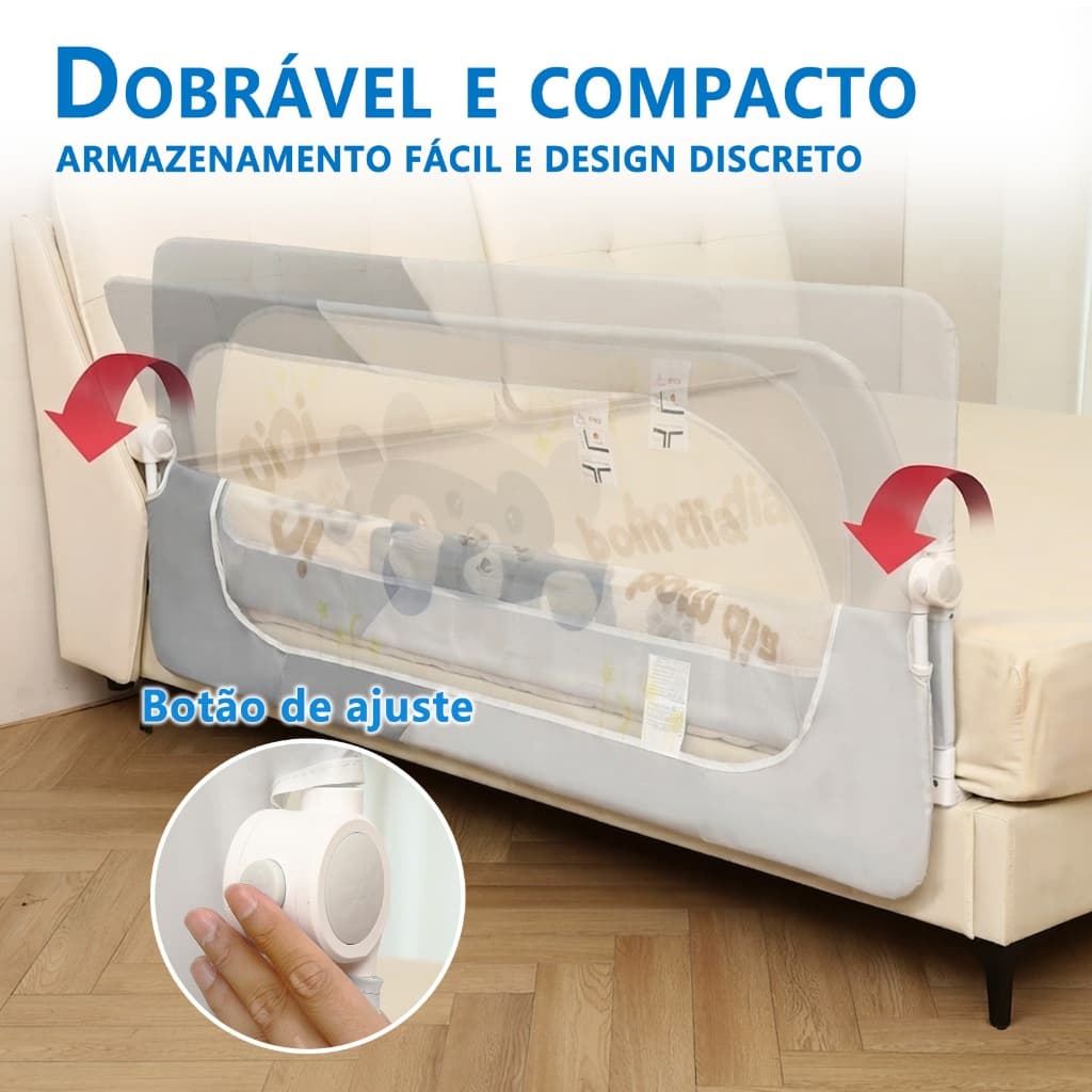 ISBOM Grade de Cama Infantil Cinza/Rosa com Tela de Segurança Dobrável e Altura Ajustável 150/180cm