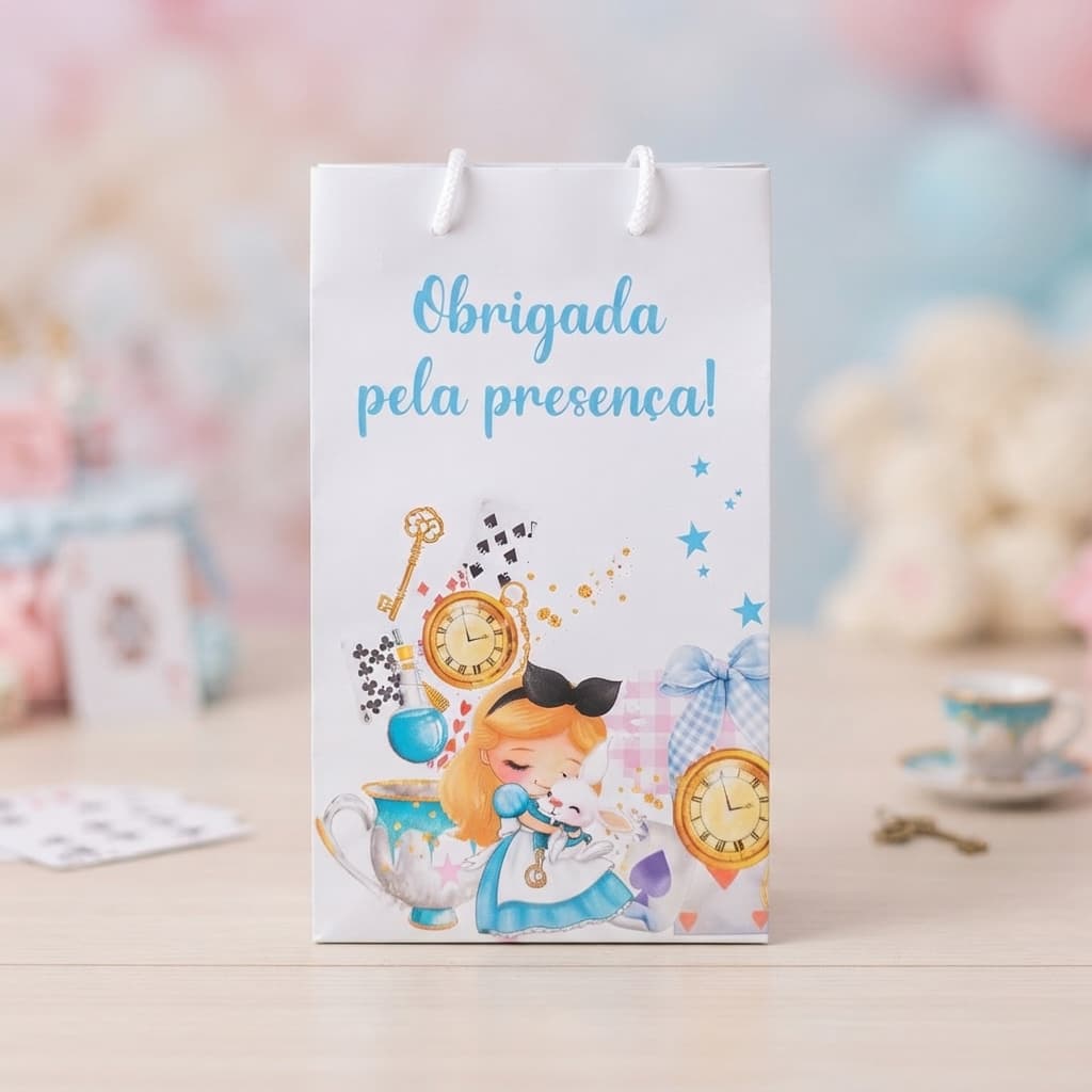 ALICE NO PAIS DAS MARAVILHAS Sacolinha P Sacola Surpresa Lembrancinha para Festa