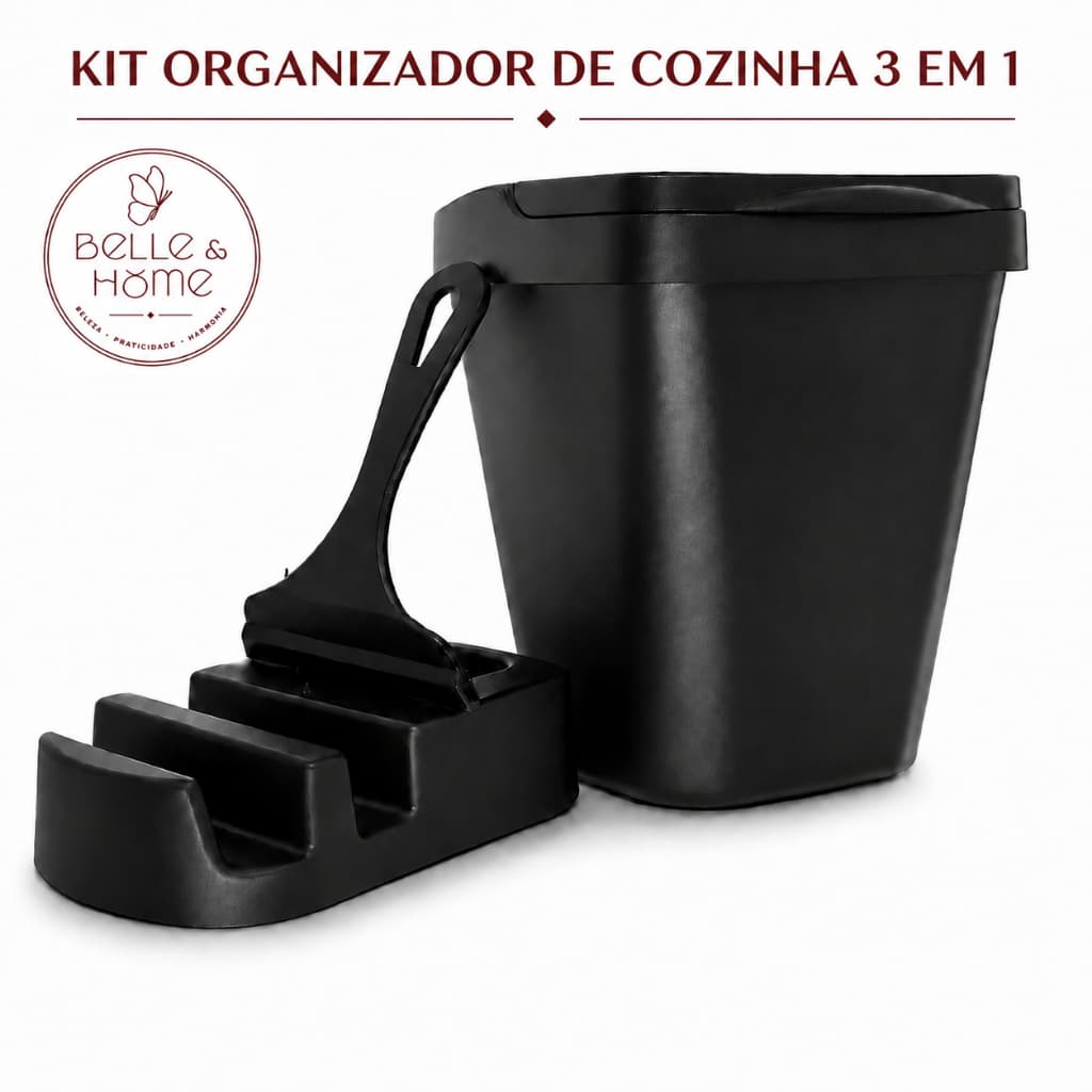 Kit Pia Elegance Lixeira 4,8 litros + Porta Detergente + Rodo de Pia
