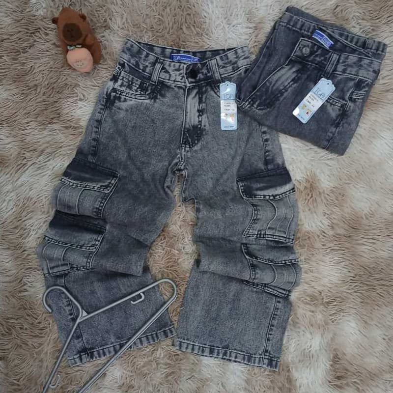 Calça Cargo Jeans Juvenil Feminina 4 Bolsos Menina
