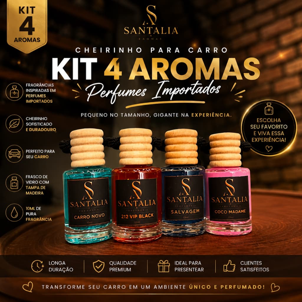 Kit 4 Cheirinhos Para Carro Perfume Aromatizador Fragrâncias Premium 10ml