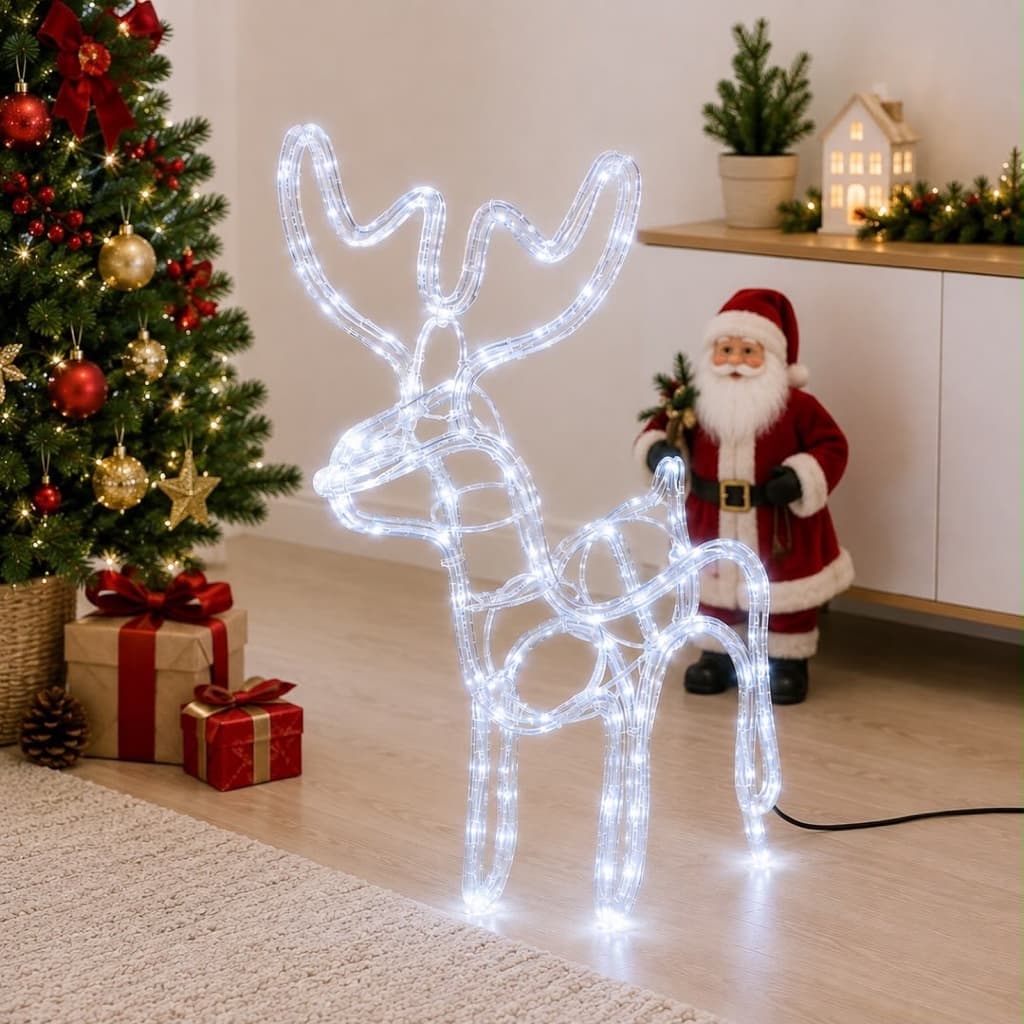 Rena de LED Natalina 112 LEDs Branco Frio Decoração de Natal Iluminada Enfeite 127V 220V