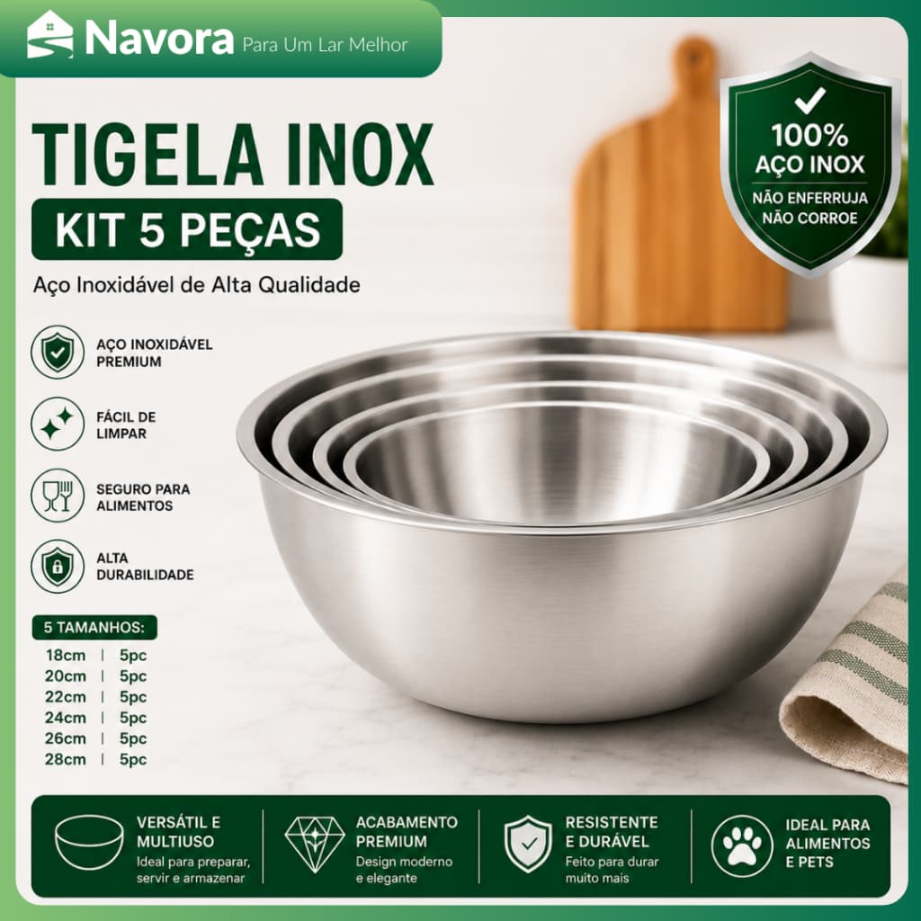 Tigela de Salada em Aço Inox Bowl Multiuso Resistente para Cozinha