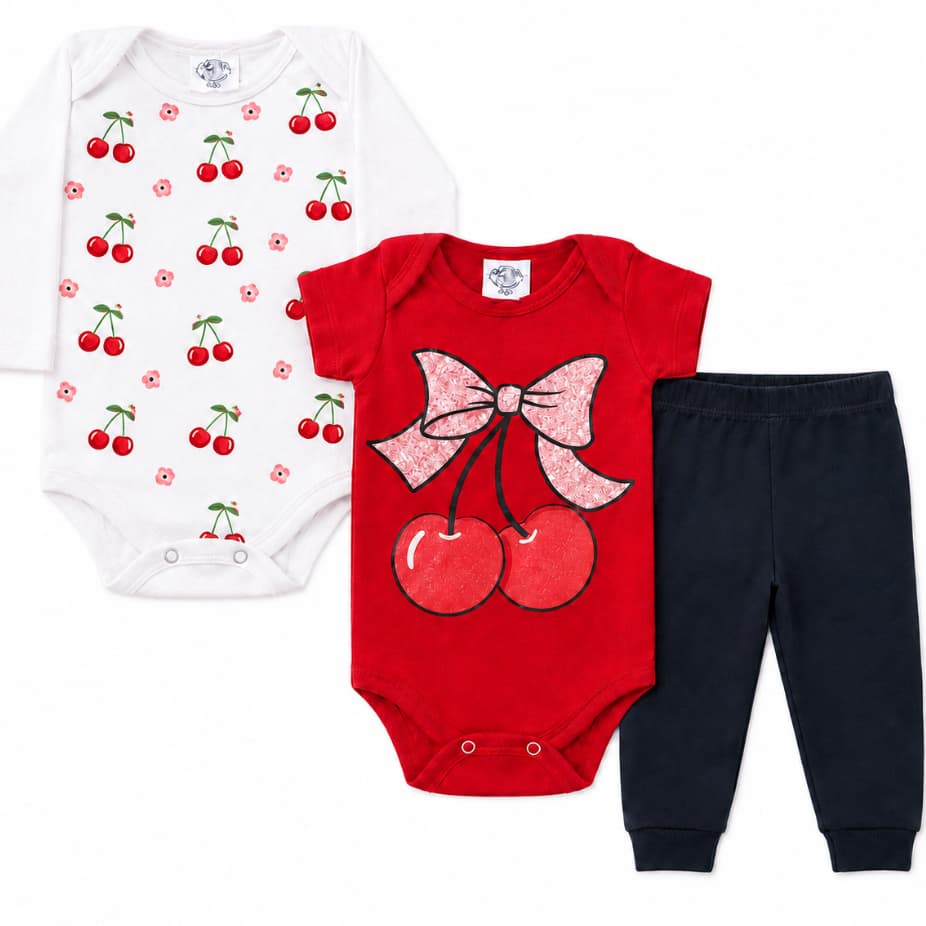Kit Body Bebê Menina 3 Peças Conjunto Bebê Roupa de Bebês Manga longa