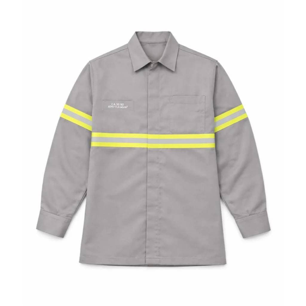 Camisa de Trabalho Cinza NR10 Proteção Risco2 EPI Antichama Faixa Refletiva Segurança Profissional Eletricista Ca 49240