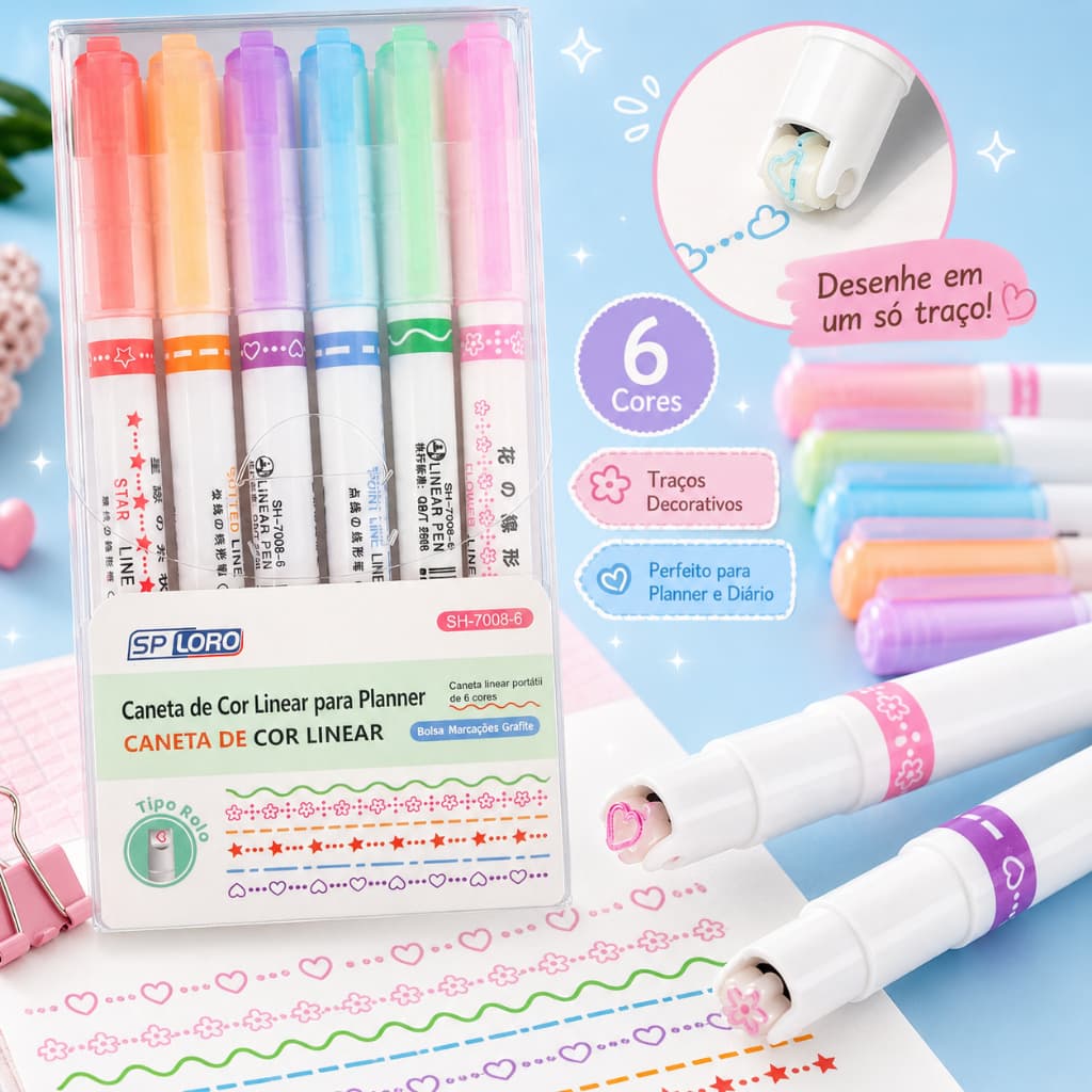 Kit 6 Cores Caneta Carimbo Roller Colorido Papelaria/Papelaria Fofa