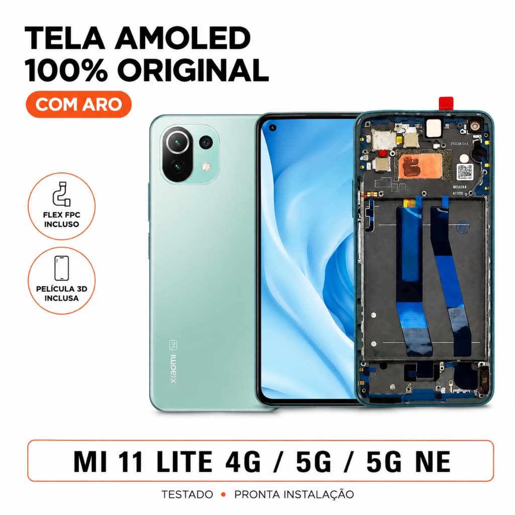 Tela AMOLED MI 11 Lite 5G/5G NE/4G Display Frontal Verde Original Com Aro Moldura Flex e Película
