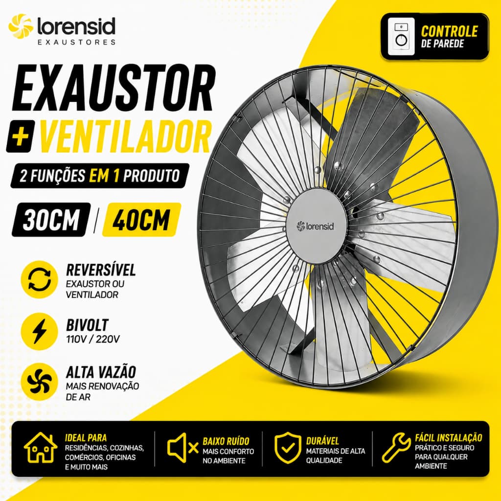 Exaustor Ventilador Industrial Loren Sid 30cm 40cm Bivolt Reversível Parede