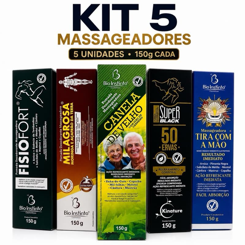 Kit 5 Pomadas Bio Instinto 150g Canela de Velho Fisiofort Milagrosa Super Black Tira com a Mão Original - Envio Rápido