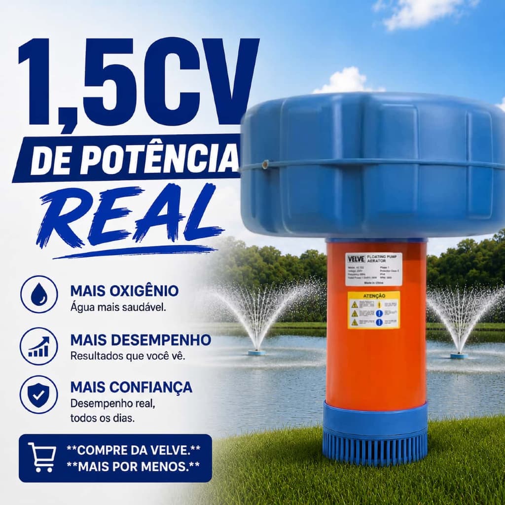 Aerador para Tanque de Peixe Chafariz 1.5 CV Piscicultura Lago Açude Velve AC15