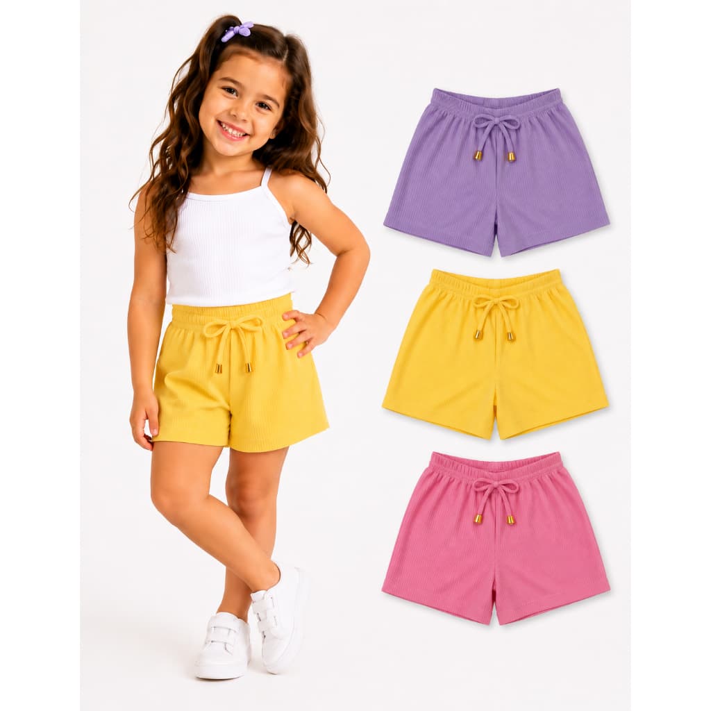 kit 3 shorts menina infantil malha canelada verão