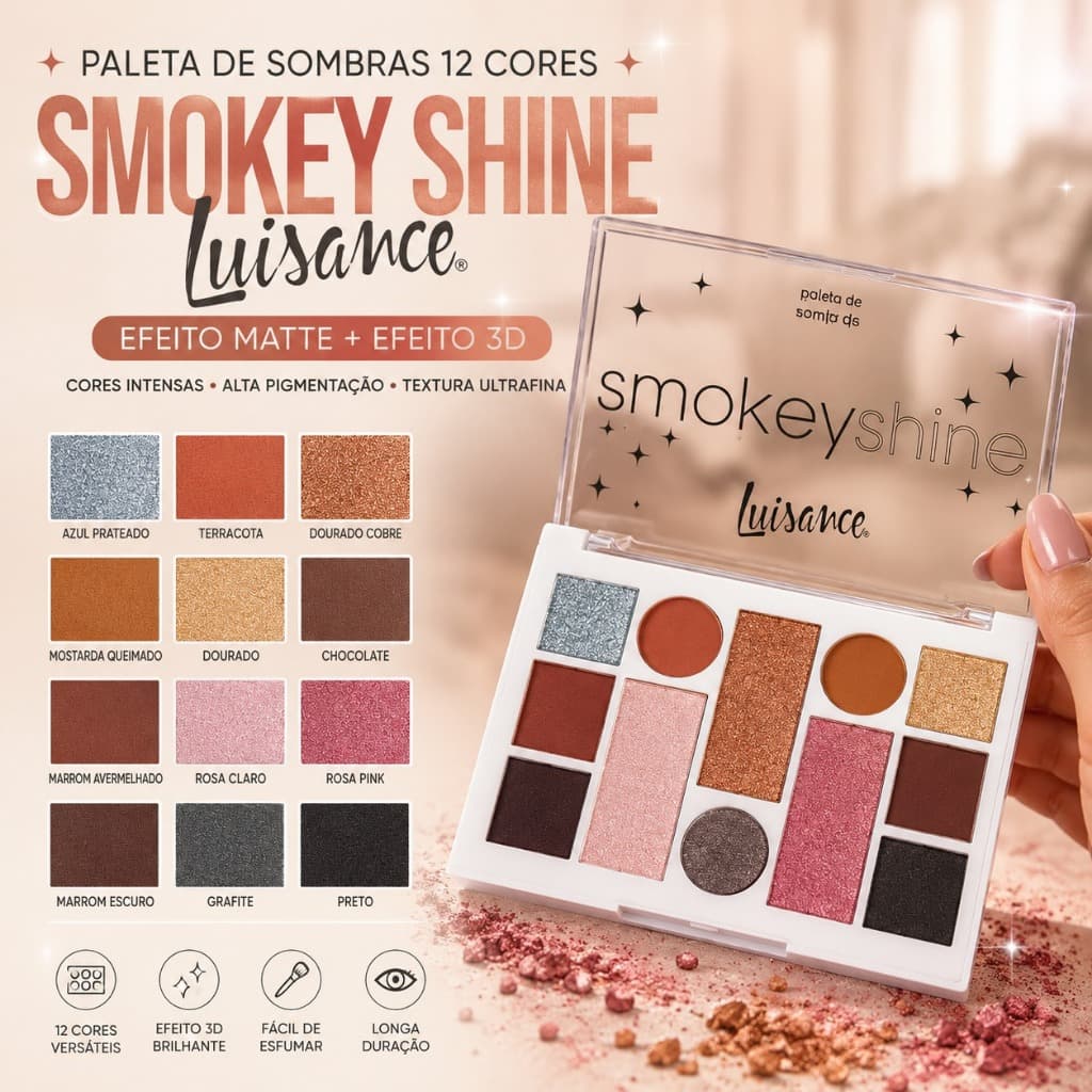 Paleta Sombras 12 Cores Smokey Shine Luisance Efeito Matte e Efeito 3D