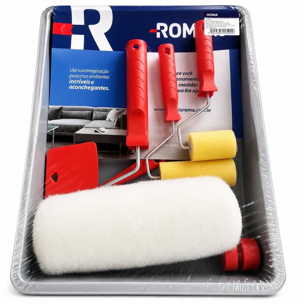Kit Pintura Roma 6 Peças Completo Rolo de Pintura Bandeja e Acessórios