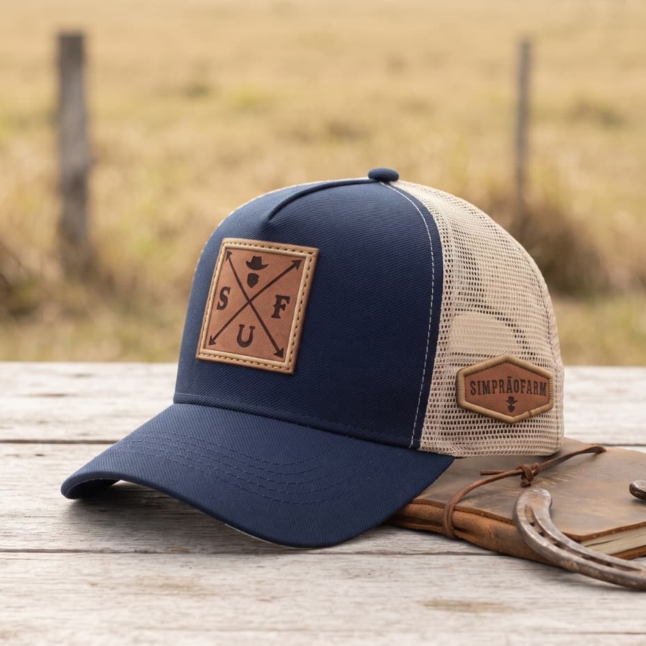 Boné Trucker Agro Simprao Farm Boiadeiro Masculino Feminino Aba Curvada Camurça Envio Rapido Country Original