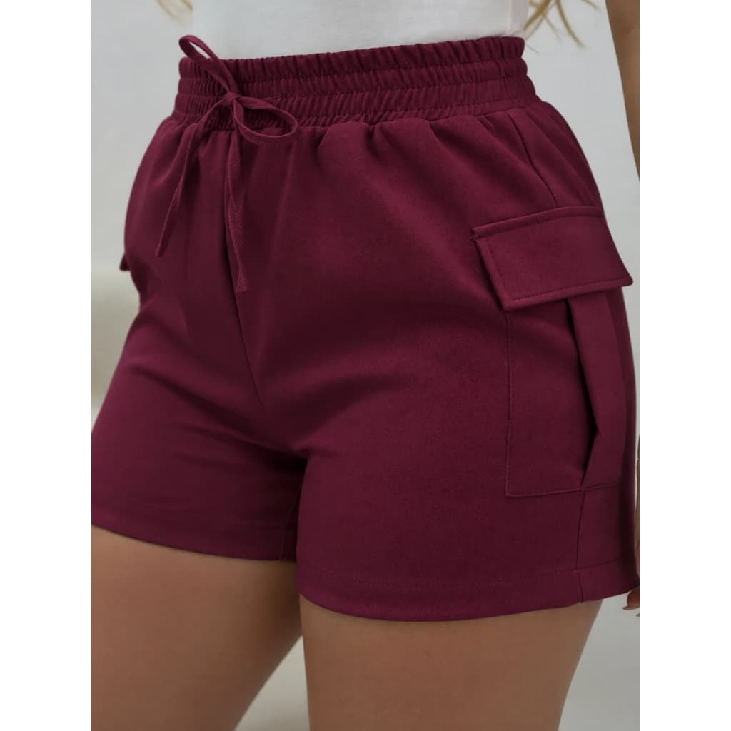 Shorts Bermudinha Feminino Cintura Alta Bolso Cargo Elástico Casual Moderno Confortável