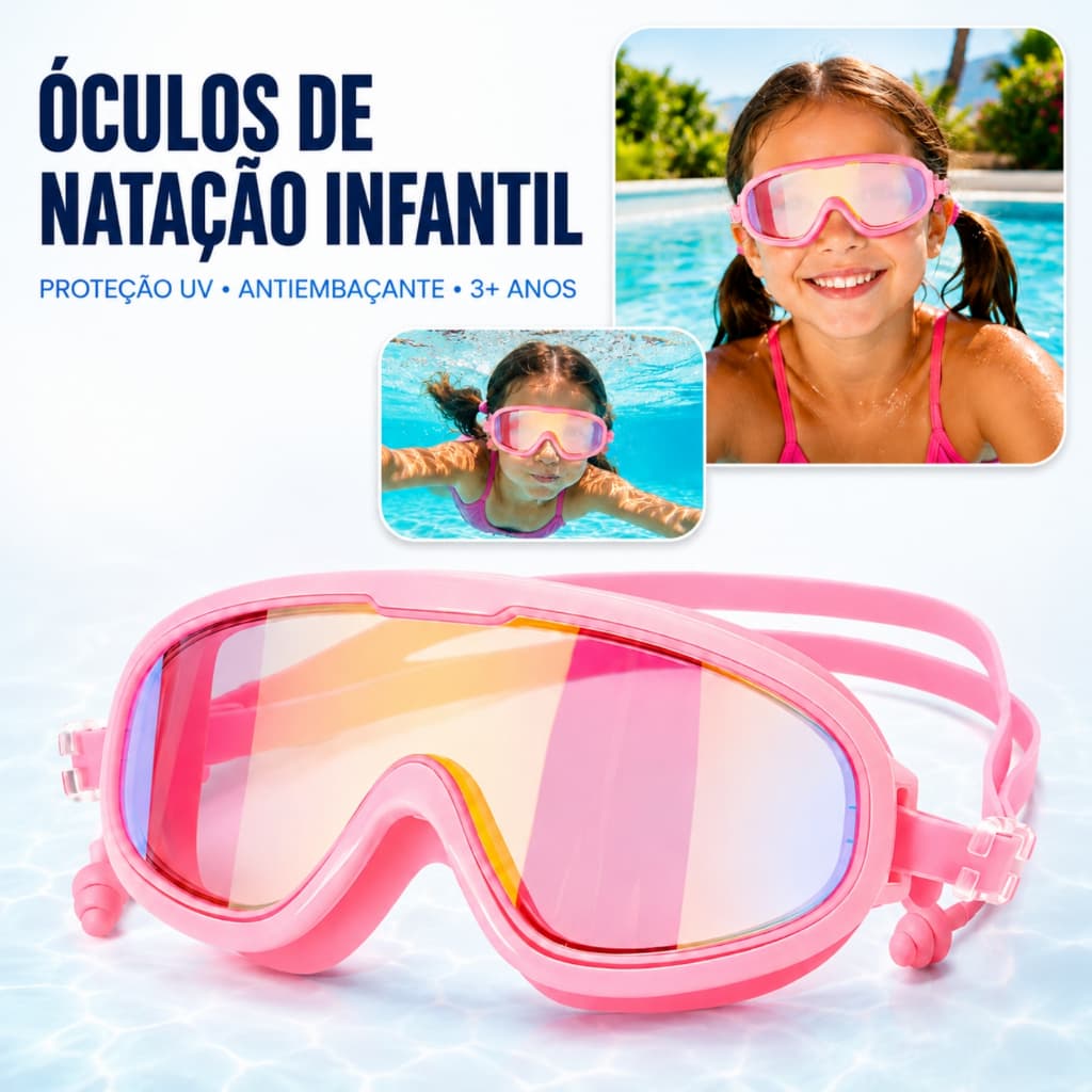 Óculos de Natação Infantil – Proteção UV Antiembaçante e Tiras Ajustáveis para Piscina