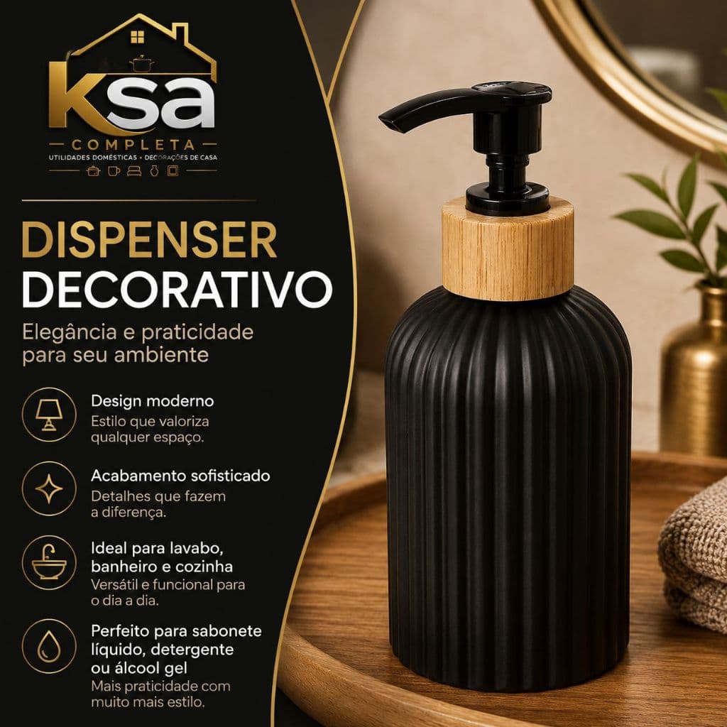 Frasco Porta Sabonete Liquido 390ml Ceramica Redondo Válvula Prata para Banheiro