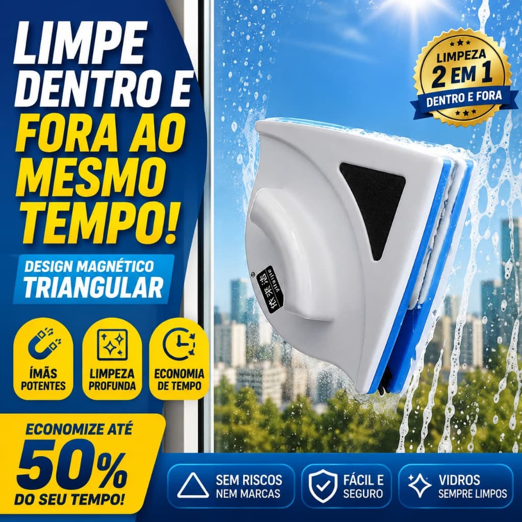 Limpador De Vidros Magnético Janela Apartamento Triangular Imã Potente Limpa Dentro E Fora Ao Mesmo Tempo Prático