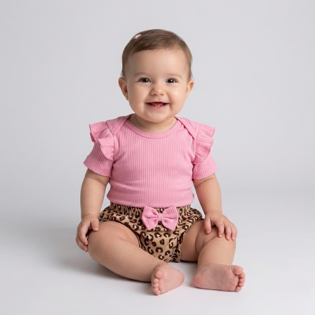 Conjunto Menina Verão Body com babado e Short cobre fralda