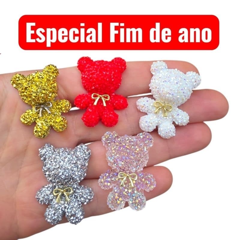 Aplique Ursinho Gravata Dourado Prata Branco 3,2 cm 2,4 cm