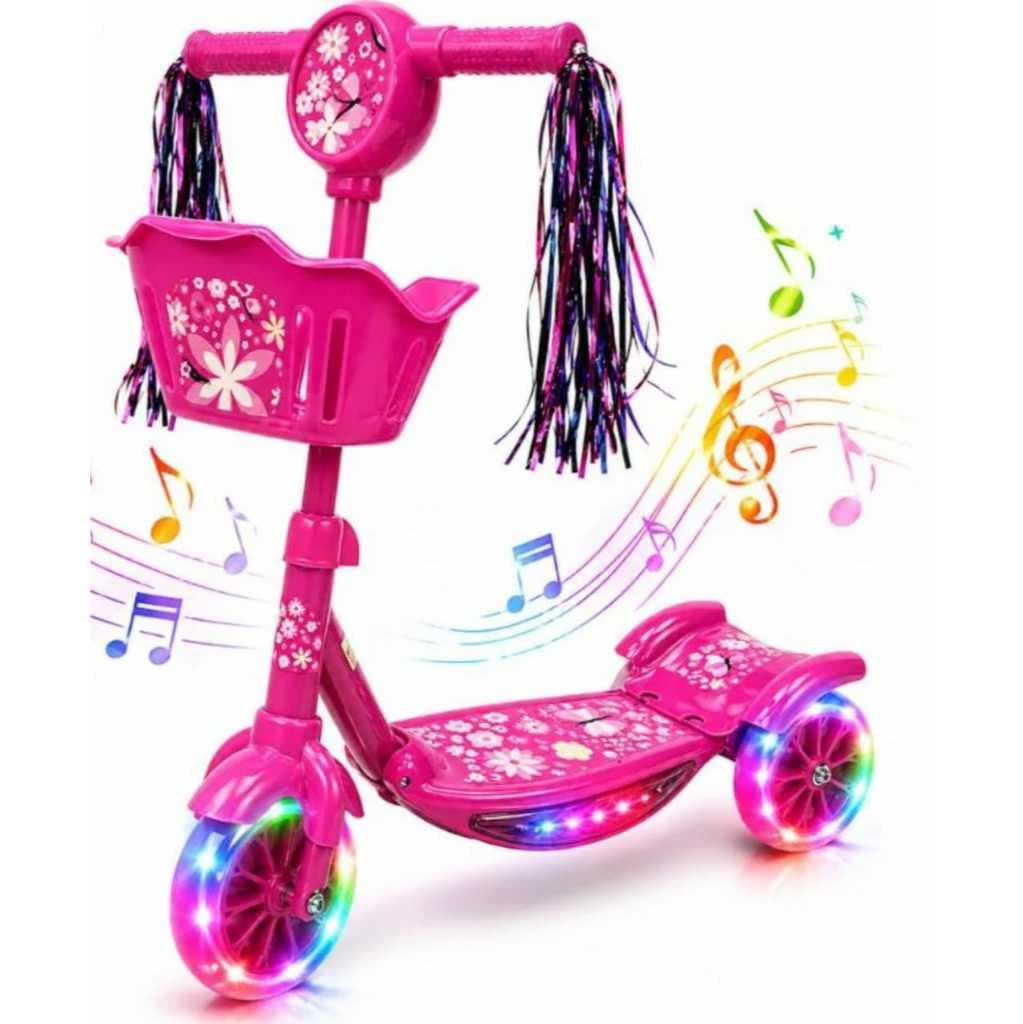 Patinete 3 rodas ROSA com LED, divertido para meninas cheia de energia, curta momentos felizes ao ar livre