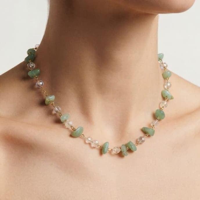 COLAR FEMININO LONGO PEDRAS NATURAIS