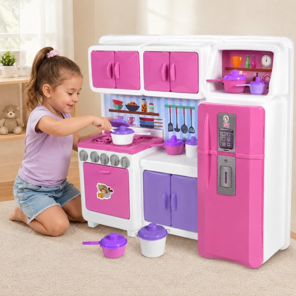 Mini Cozinha Infantil Conjunto Completo Fogão Geladeira Armário Brinquedo Educativo Recreativo