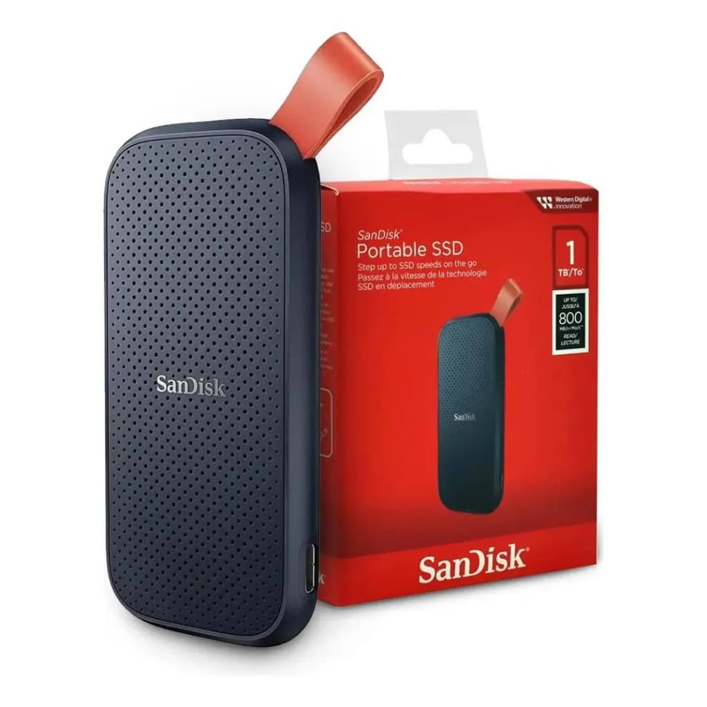 SSD Externo Portátil 1TB Interface USB 3.2 SanDisk SDSSDE30-1T00 Velocidade de Leitura Até 800MB/s Preto