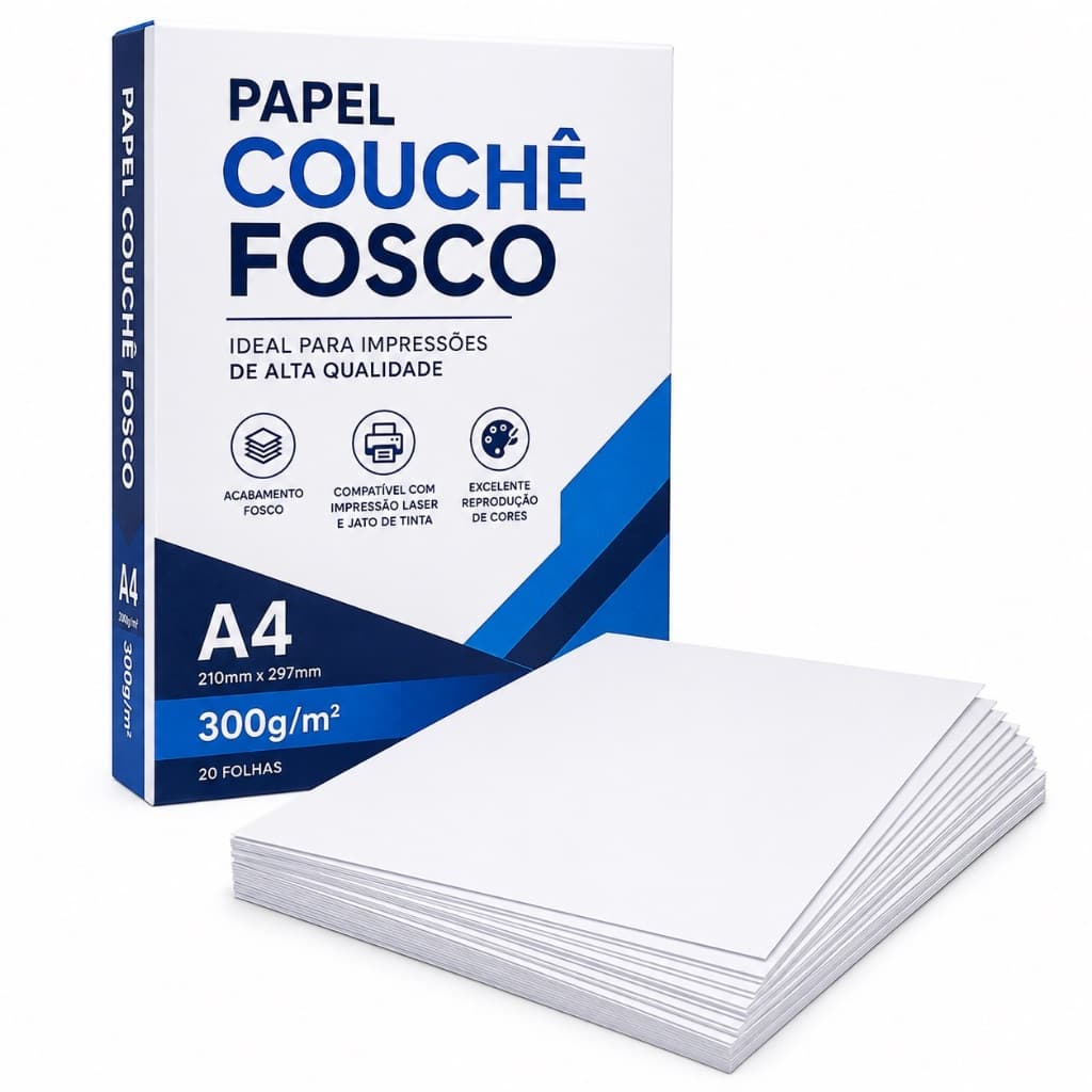 Papel Couchê A4 300g Fosco 100 Folhas – Papel Grosso Premium para Convites, Cartões e Impressão Promoção