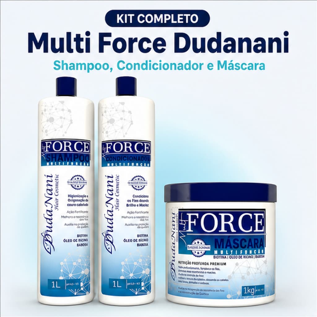 Kit Capilar Multi Force Dudanani Shampoo Condicionador Máscara 1kg Biotina Rícino Babosa Antiquebra