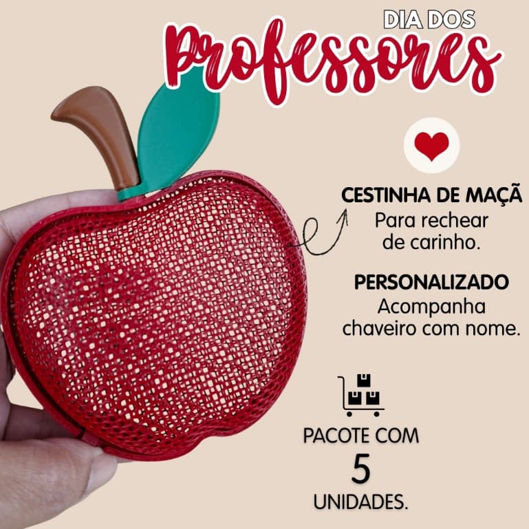 PCT c/ 5 Cestinhas para Presente | Dia dos Professores | Aniversário | Porta docinhos | Branca de Neve | Frutinhas
