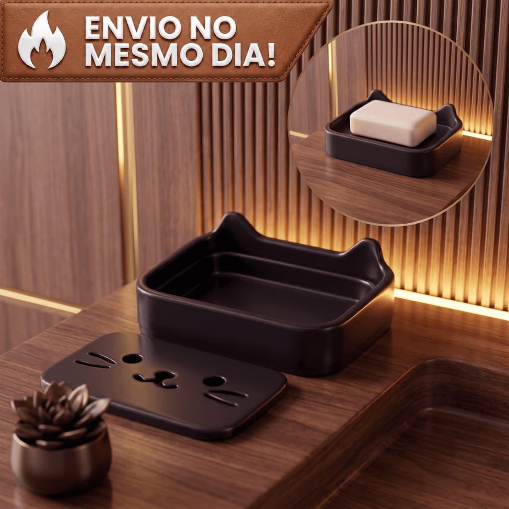Saboneteira Gatinho para Lavabo Porta Sabonete Drenagem Organizador de Sabão Banheiro Cozinha Lavanderia Sem Lodo