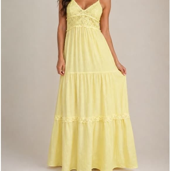Vestido Longo Feminino de Viscose com Renda – Vestido Casual Romântico de Alça Fina vestido duas Marias