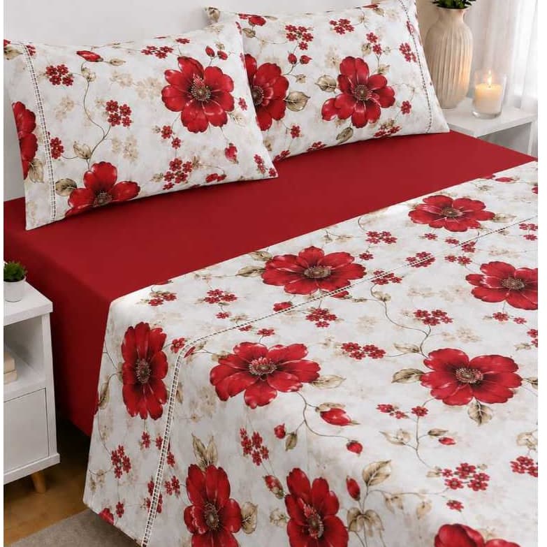 Jogo de Lençol Completo Casal e Queen 4 Peças Algodão Lençóis e Fronhas Ponto Palito Roupa de Cama